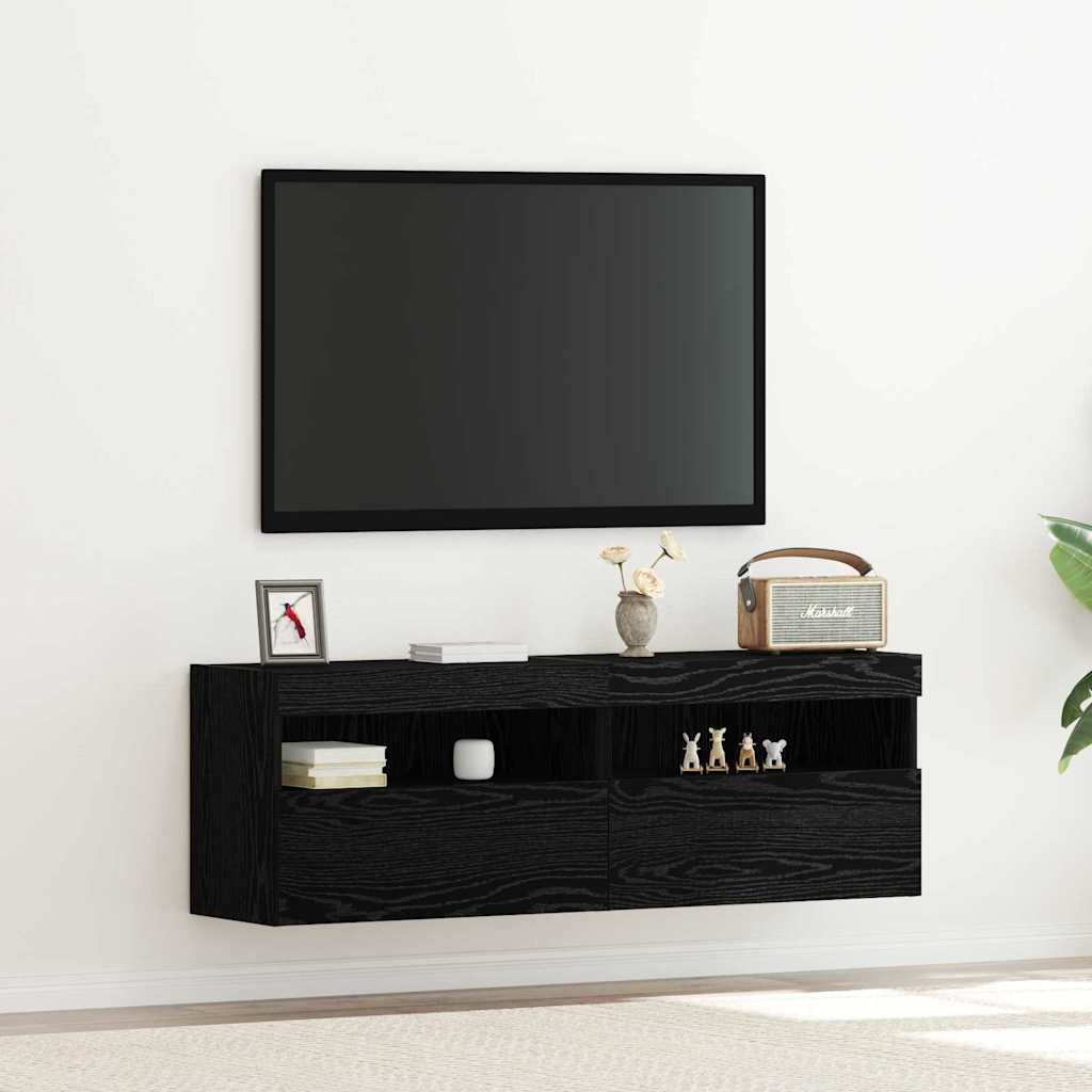 TV sieninė spintelė juoda ąžuolo 60 x 30 x 40 cm