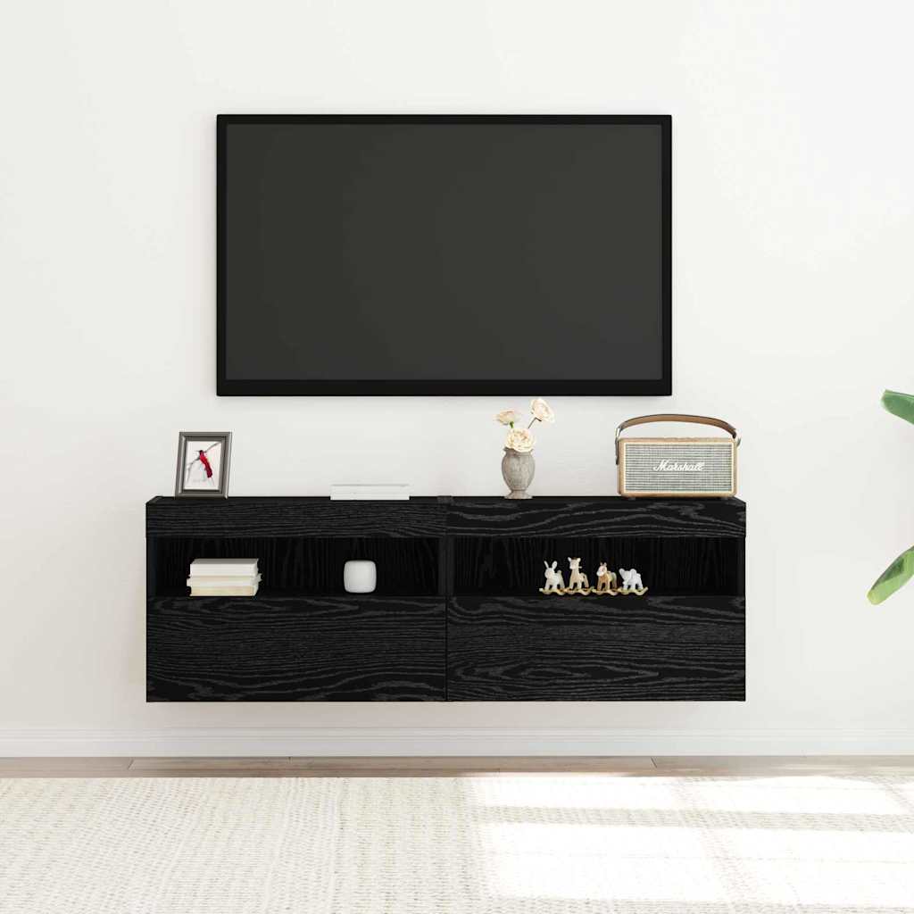 TV sieninė spintelė juoda ąžuolo 60 x 30 x 40 cm