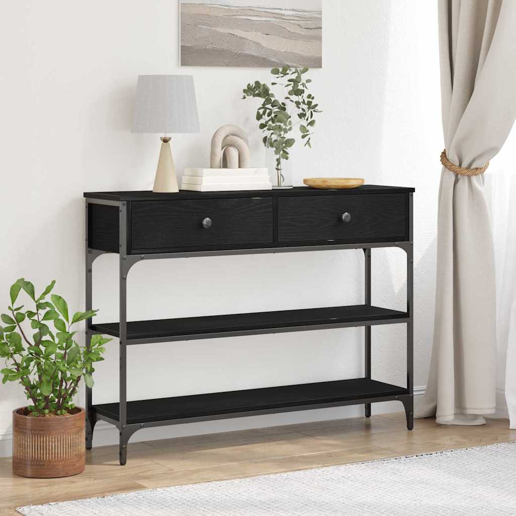 Konsolinis stalas su stalčių juoda ąžuolo 100 x 25 x 75 cm