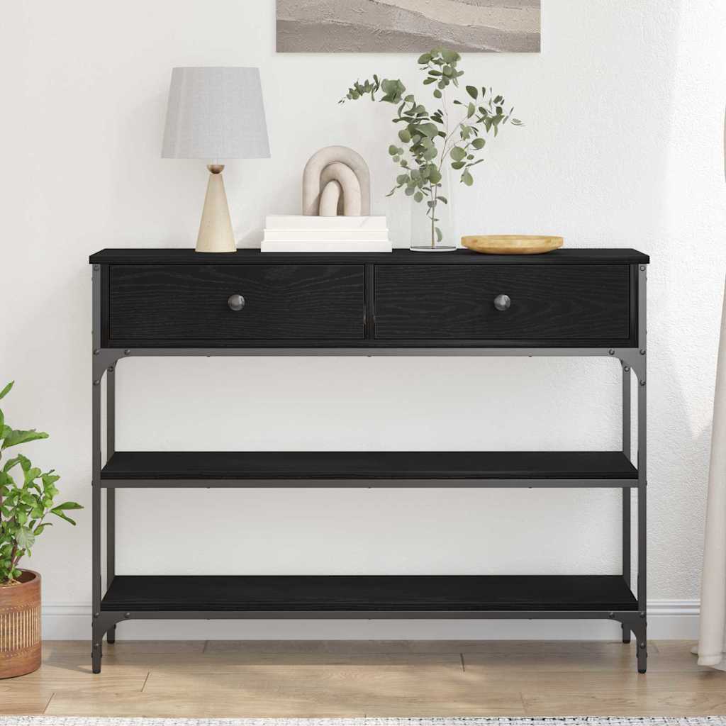 Konsolinis stalas su stalčių juoda ąžuolo 100 x 25 x 75 cm