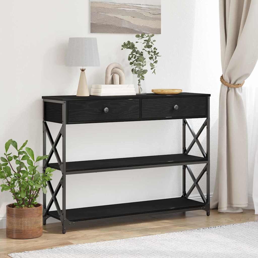 Konsolės stalas su stalčių juoda ąžuolo 100 x 28 x 75 cm