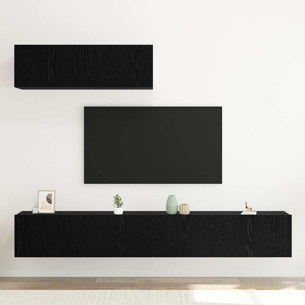 TV spintelių komplektas 3 pcs Juodas ąžuolas Apdirbta mediena