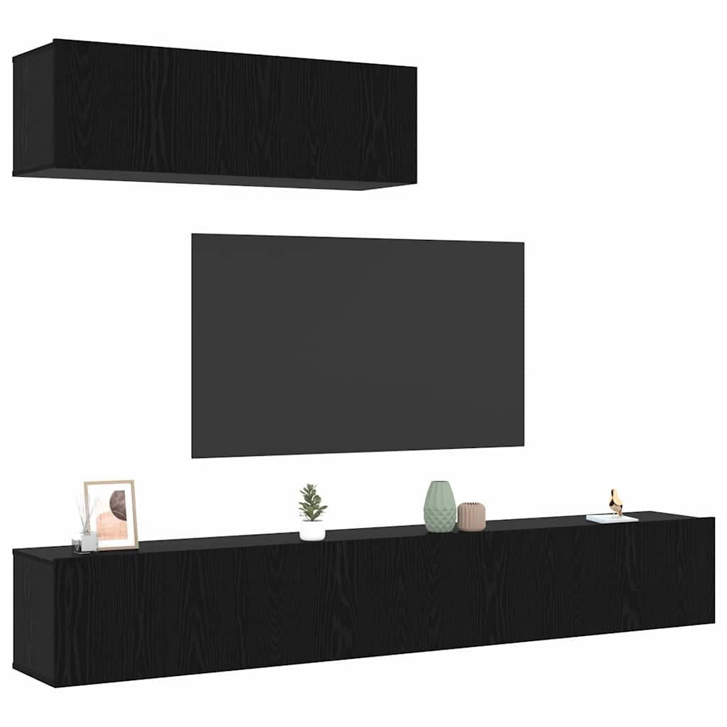 TV spintelių komplektas 3 pcs Juodas ąžuolas Apdirbta mediena