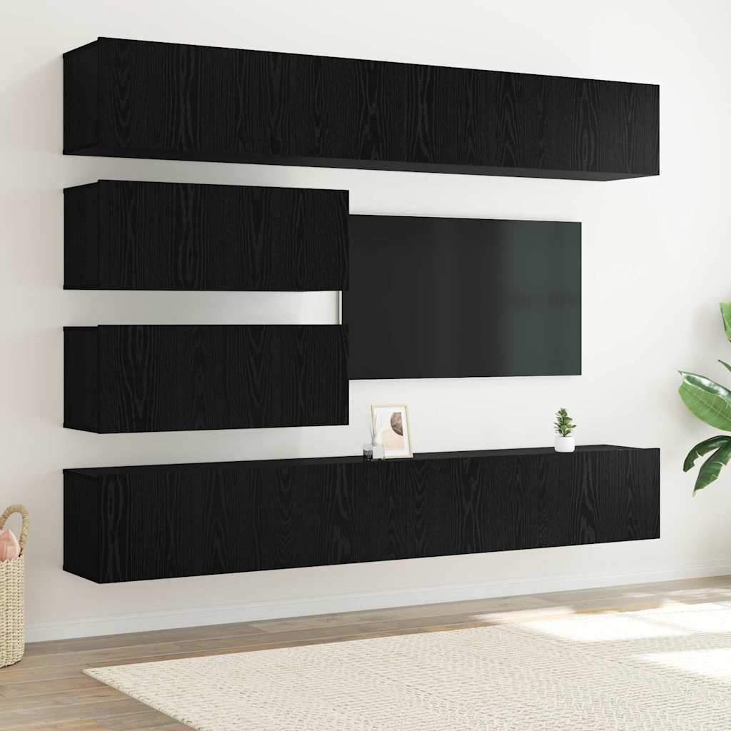 TV spintelių komplektas 6 pcs Juodas ąžuolas Apdirbta mediena