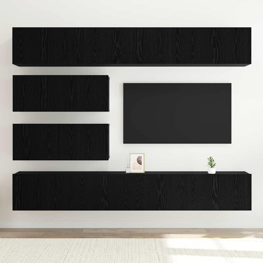 TV spintelių komplektas 6 pcs Juodas ąžuolas Apdirbta mediena