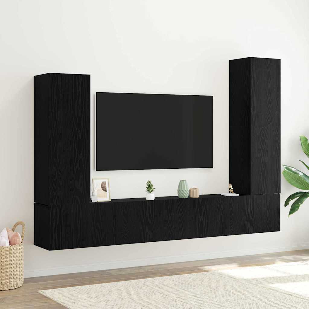 TV spintelių komplektas 4 pcs Juodas ąžuolas Apdirbta mediena