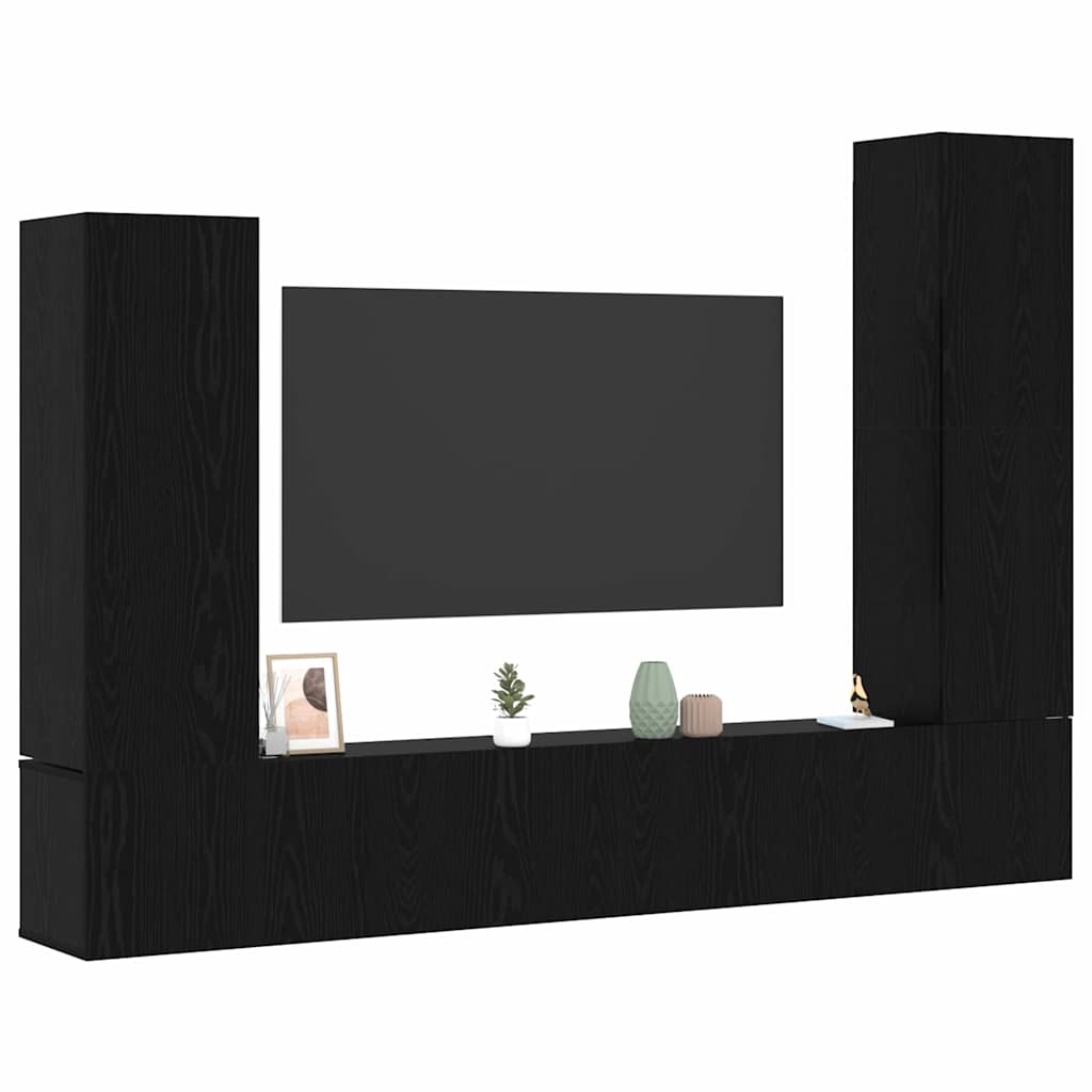 TV spintelių komplektas 4 pcs Juodas ąžuolas Apdirbta mediena