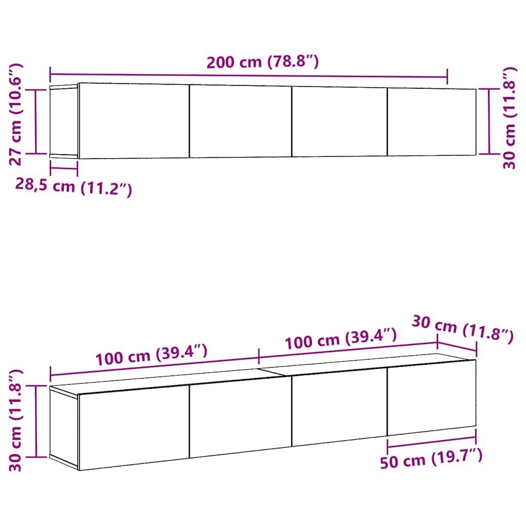 TV spintelių komplektas 4 pcs Juodas ąžuolas 100 x 30 x 30 cm