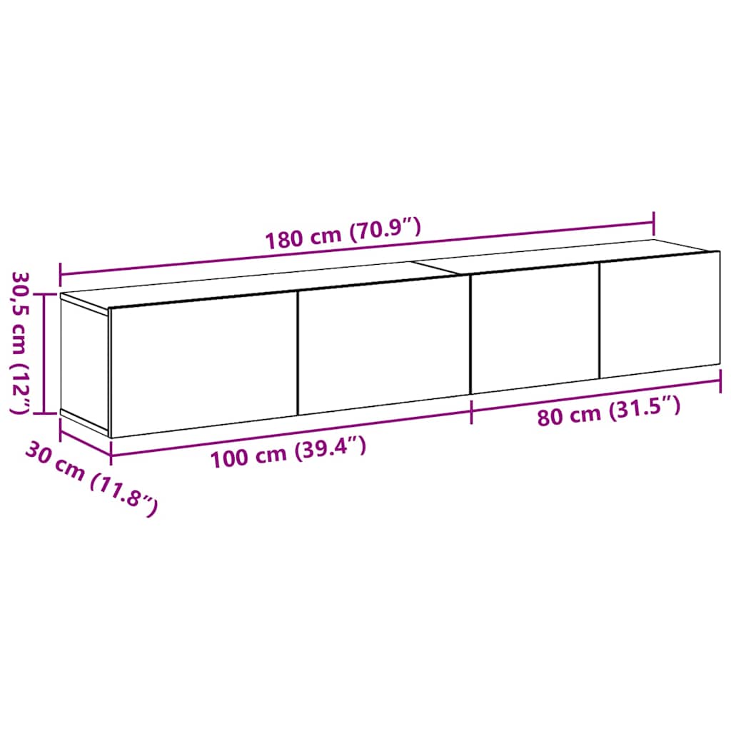 TV spintelių komplektas 2 pcs Juodas ąžuolas Apdirbta mediena