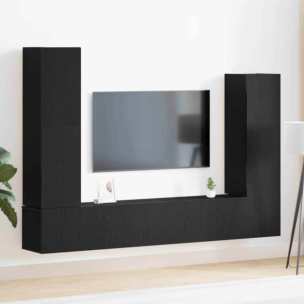 TV spintelių komplektas 6 pcs Juodas ąžuolas Apdirbta mediena