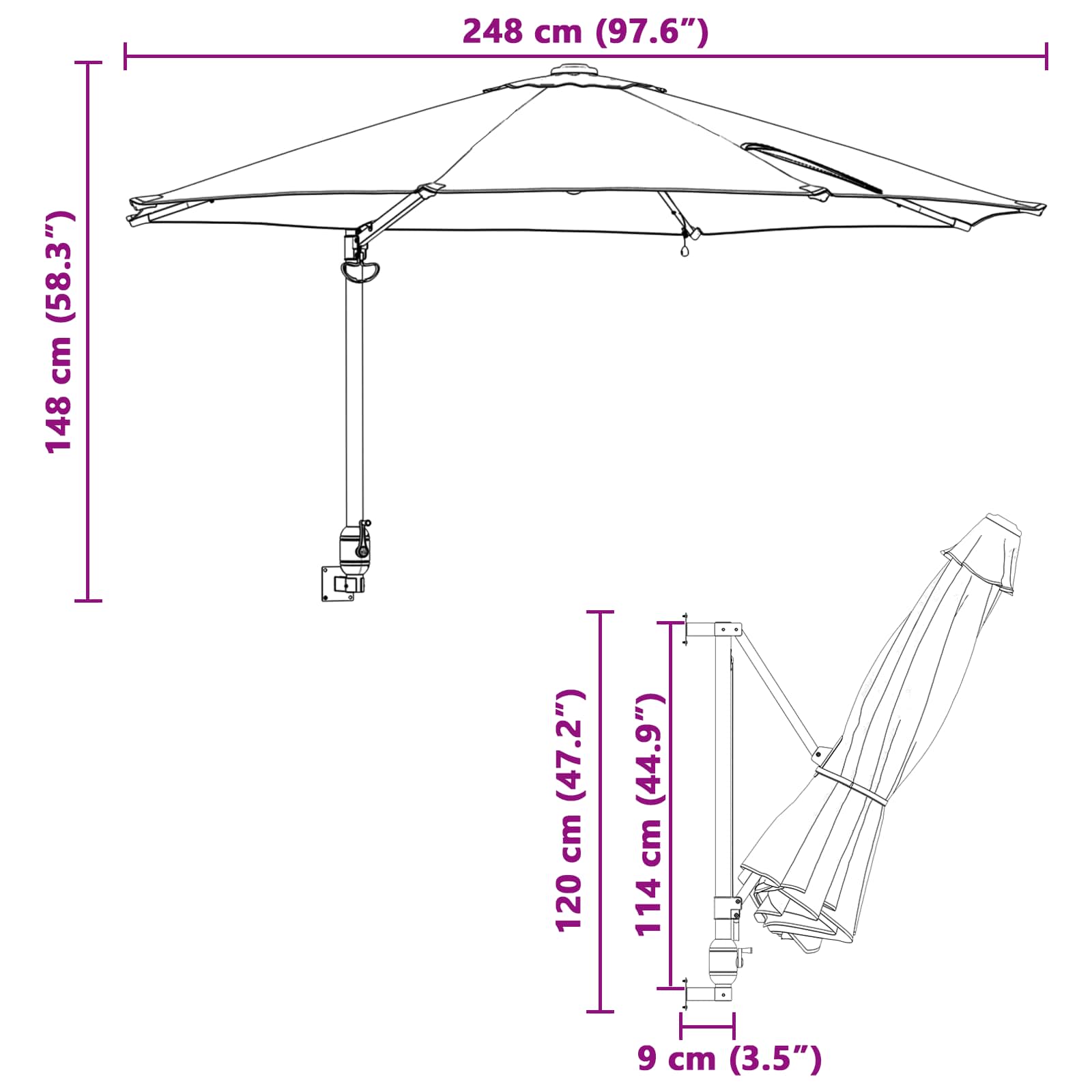 Sodo skėtis 248 x 248 x 148 cm