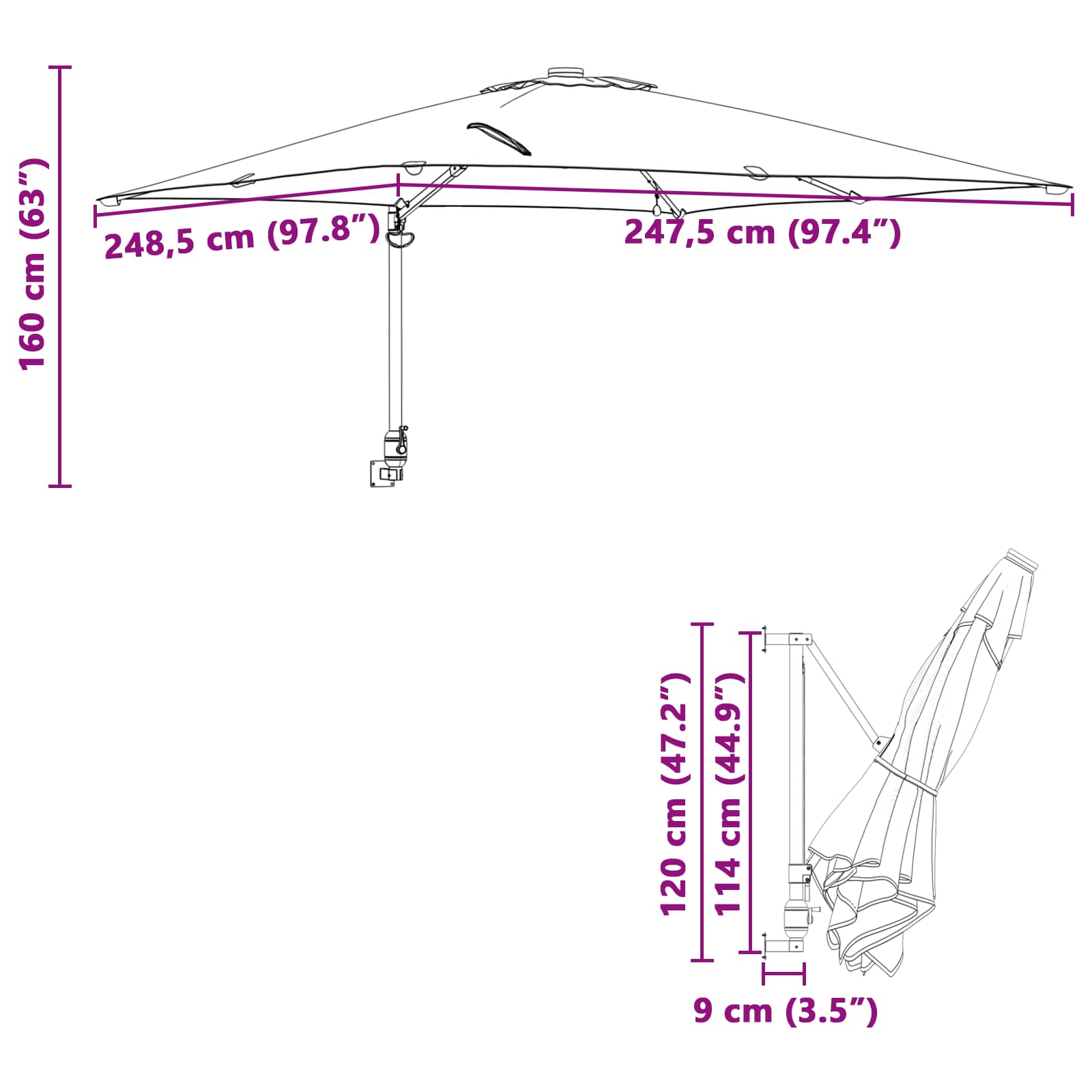 Sodo skėtis 248,5 x 247,5 x 160 cm