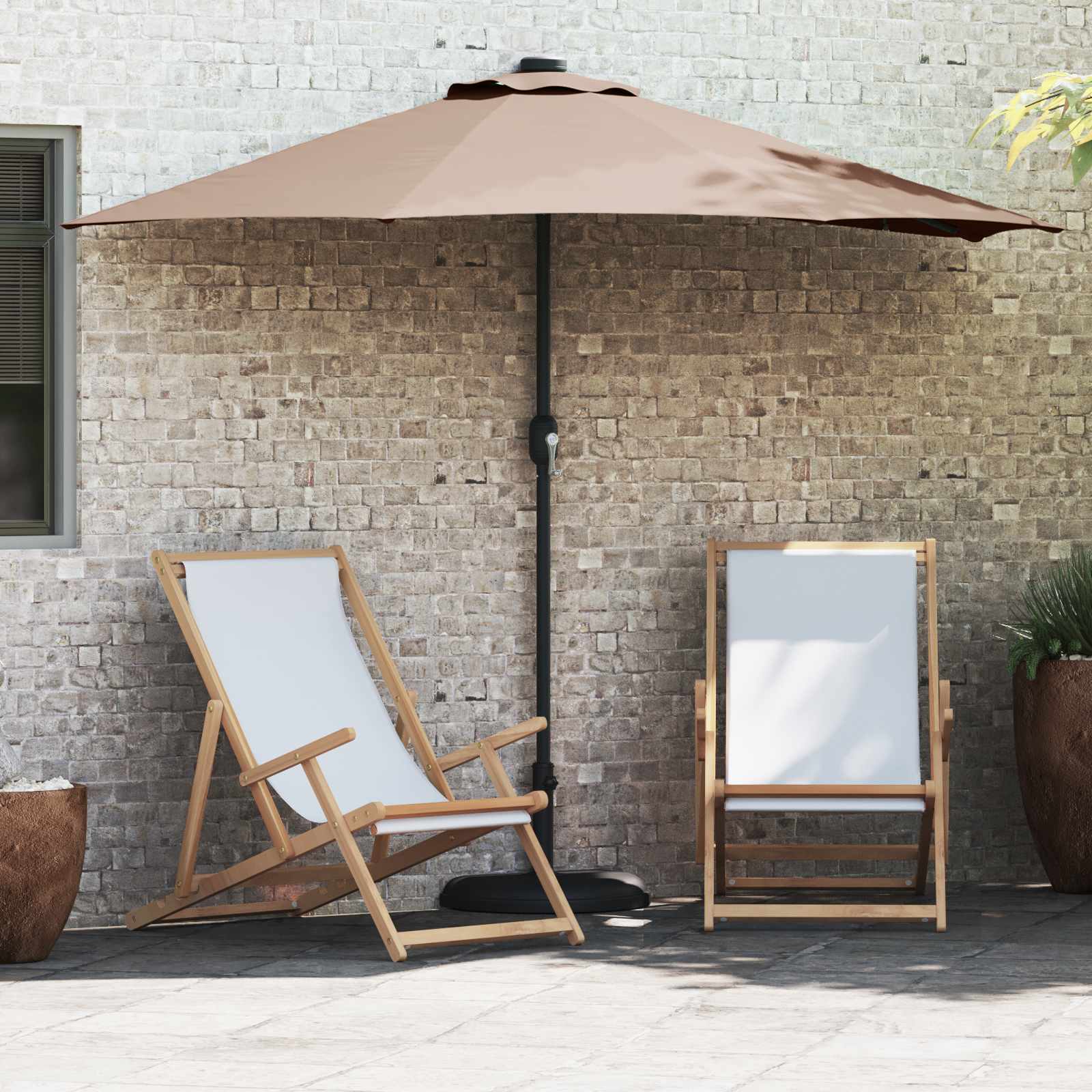 Sodo skėtis Smėlio 294 x 150 x 224 cm Poliesteris ir plienas