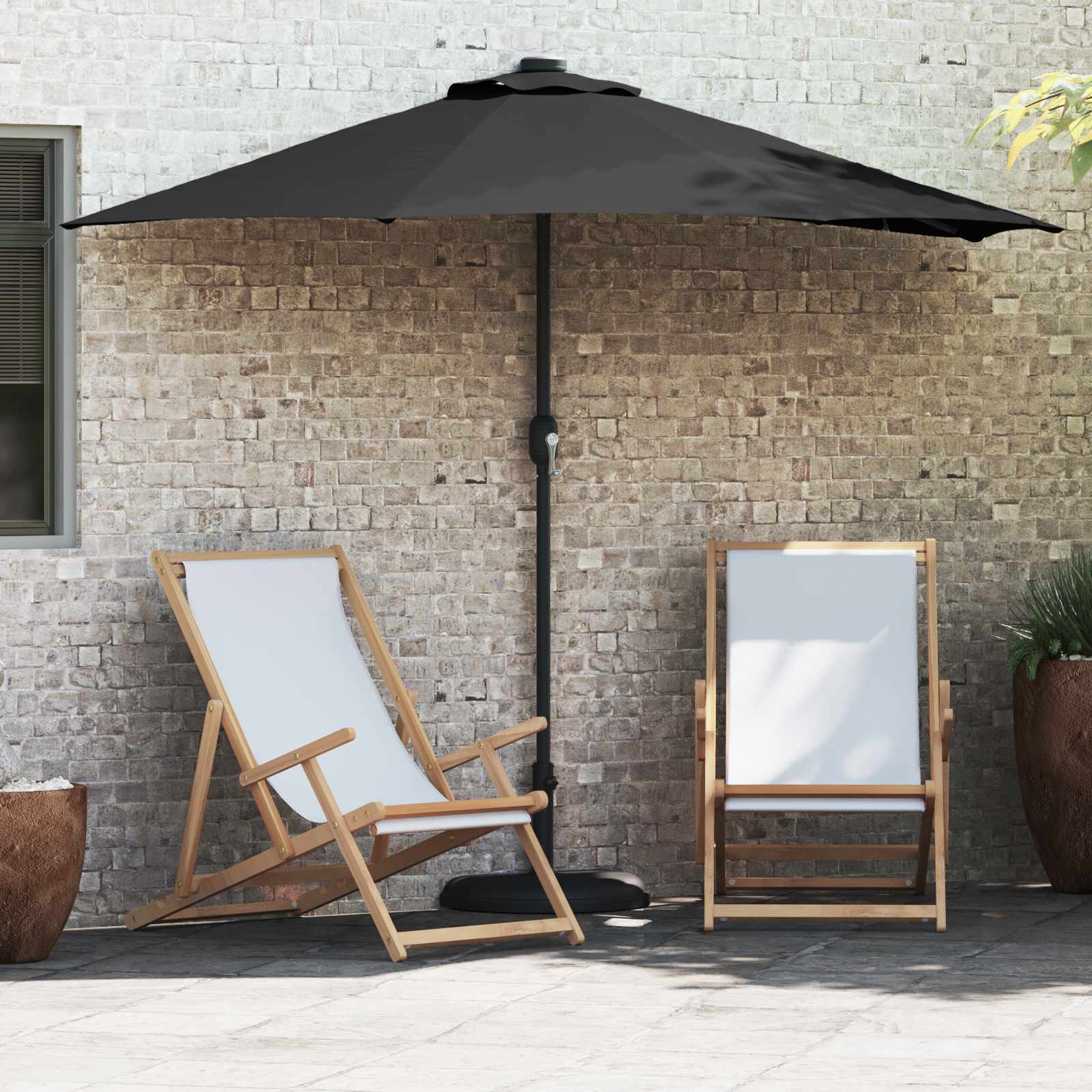 Sodo skėtis Smėlio 294 x 150 x 224 cm Poliesteris ir plienas