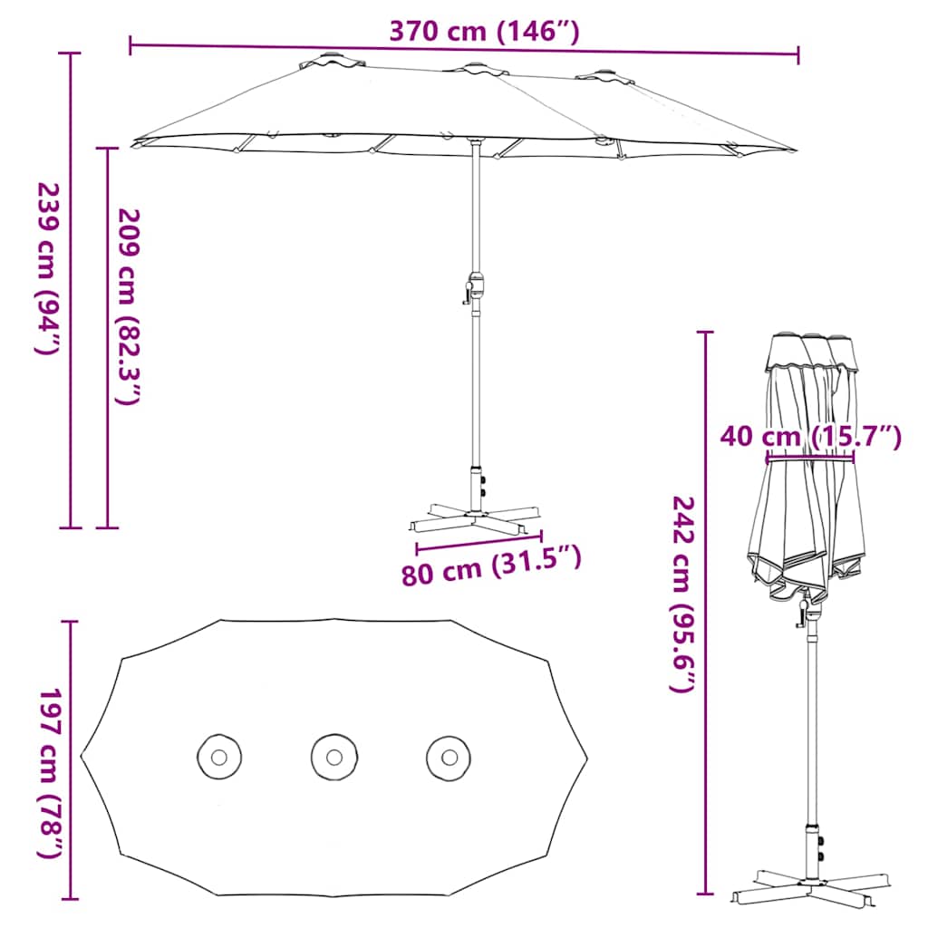 Sodo skėtis Azurblau 370 x 197 x 239 cm