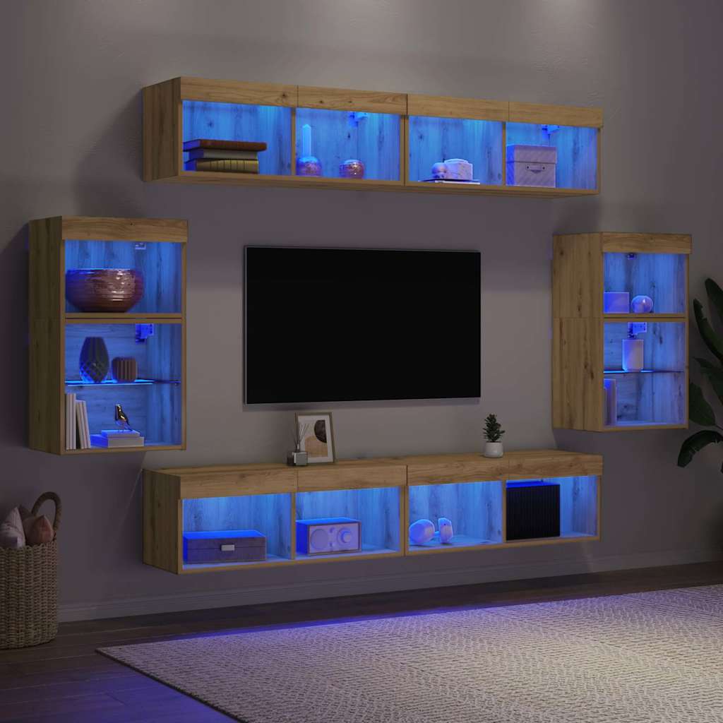 TV spintelių komplektas 8 pcs artisano ąžuolo Apdirbta mediena