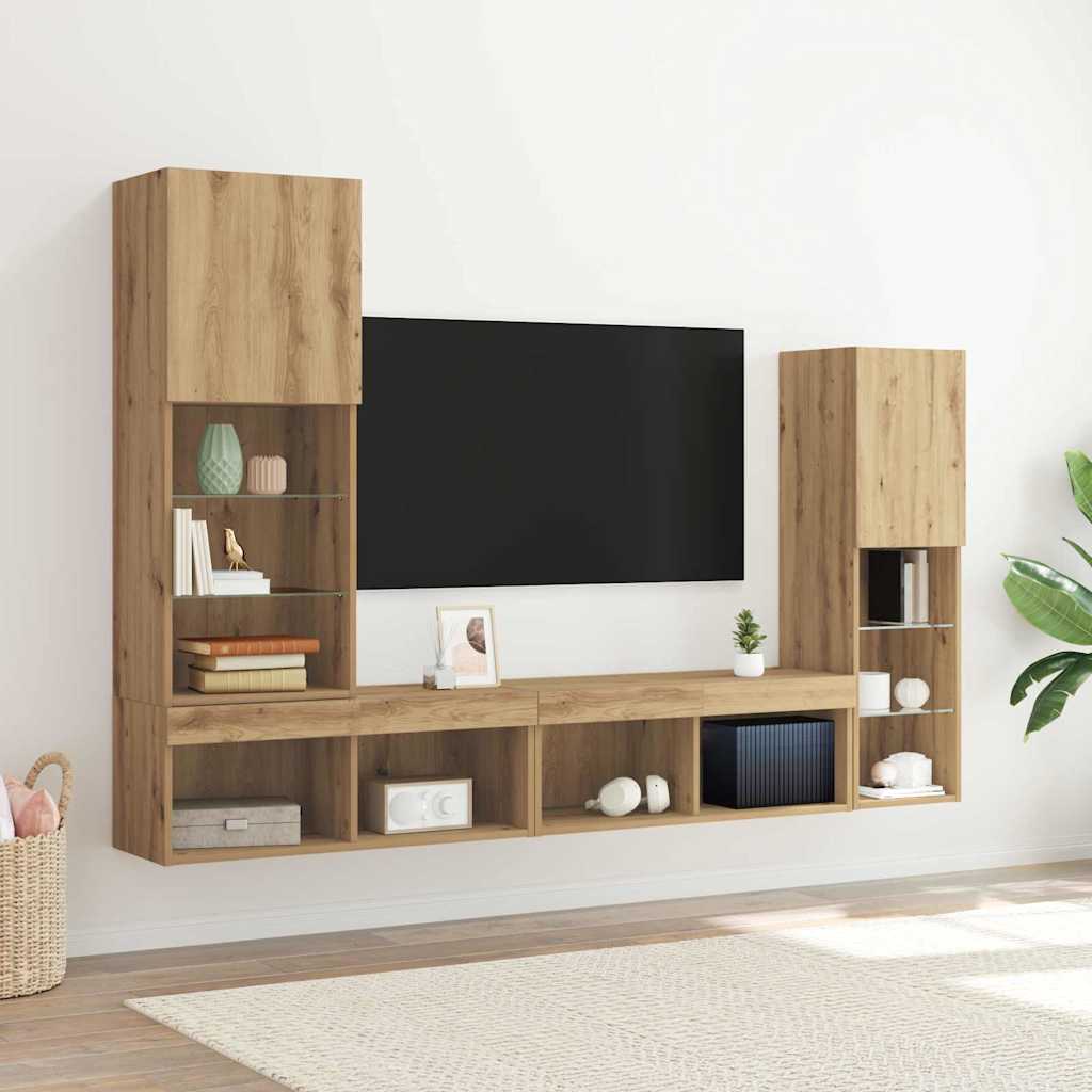 Televizoriaus spintelė 4 pcs artisano ąžuolo Apdirbta mediena