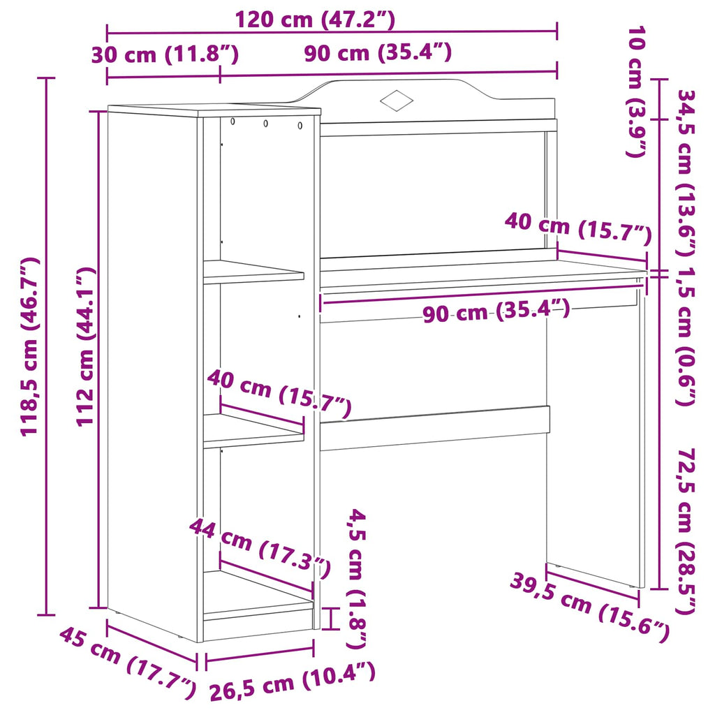 Kreidas stalas su lentyna Balta ir pilka 120 x 45 x 118,5 cm