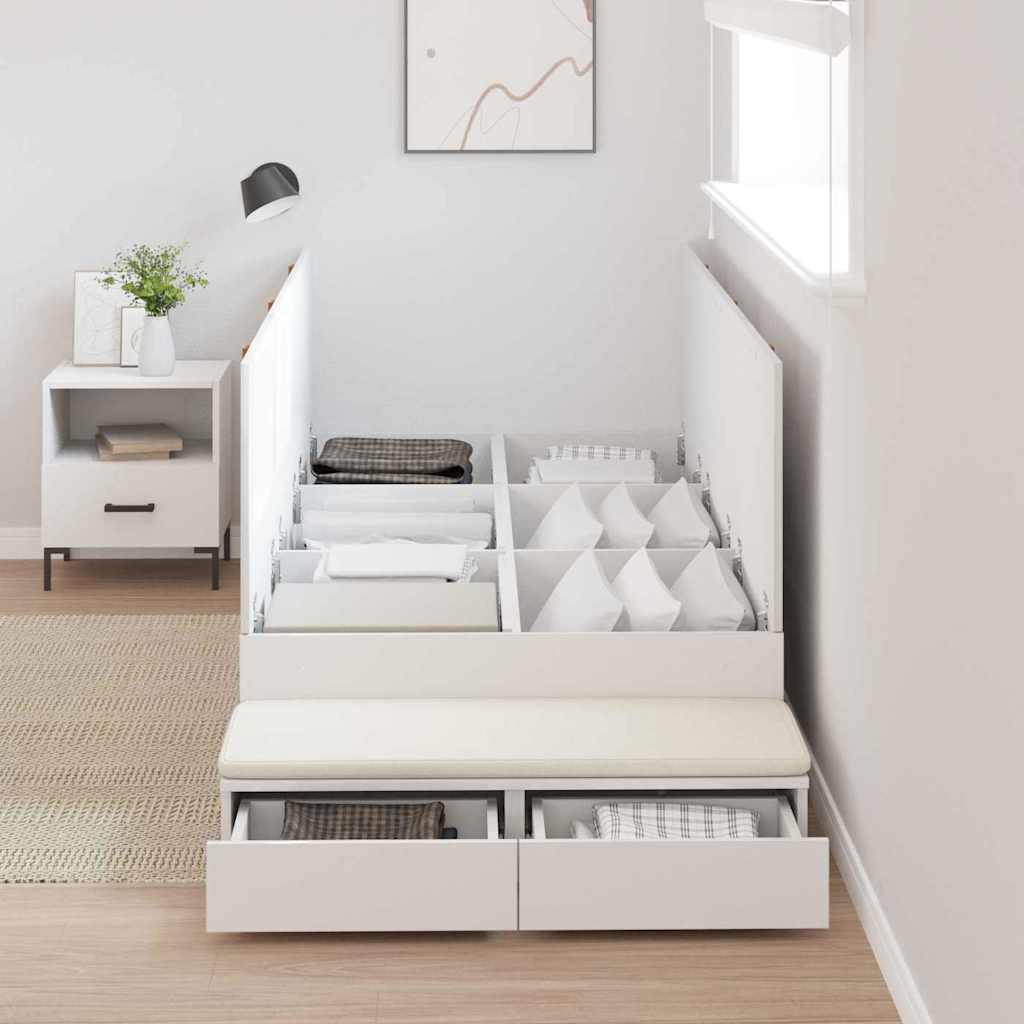 Lova su daiktų laikymo vieta Balta 90 cm Apdirbta mediena