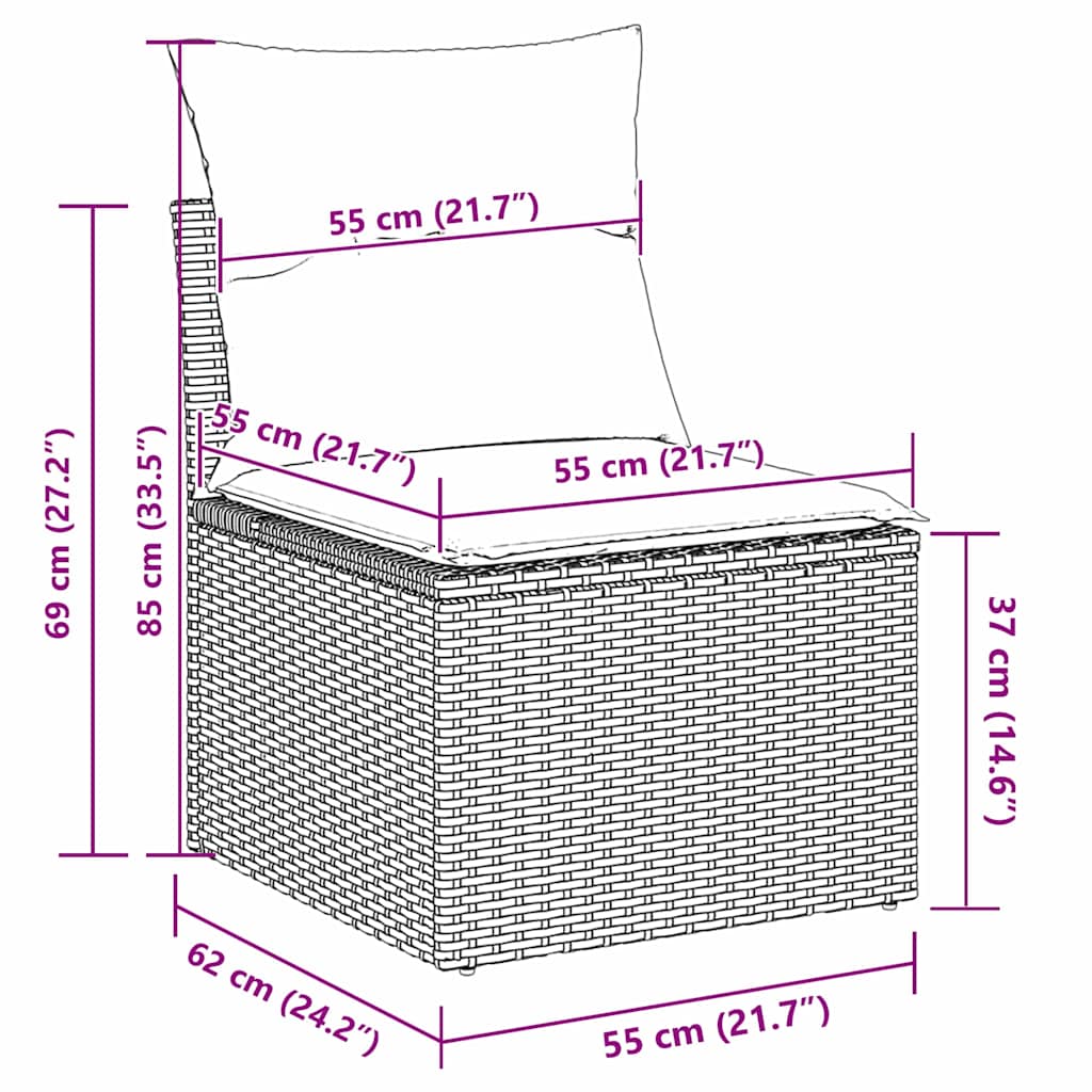 Sodo Sofų Rinkinys su pagalve 9 dalių Juoda poliratanas