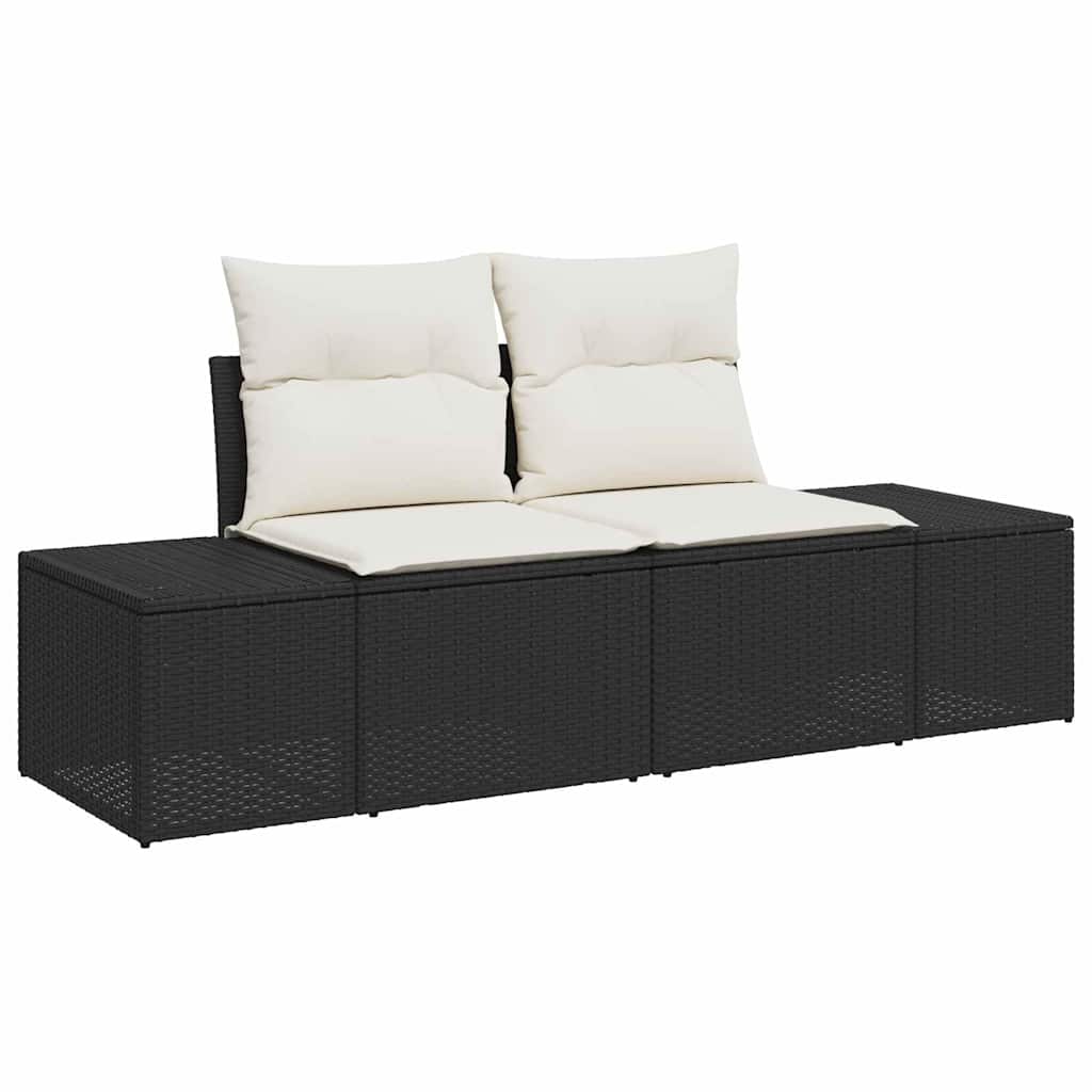 Sodo Sofų Rinkinys su pagalve 9 dalių Juoda poliratanas
