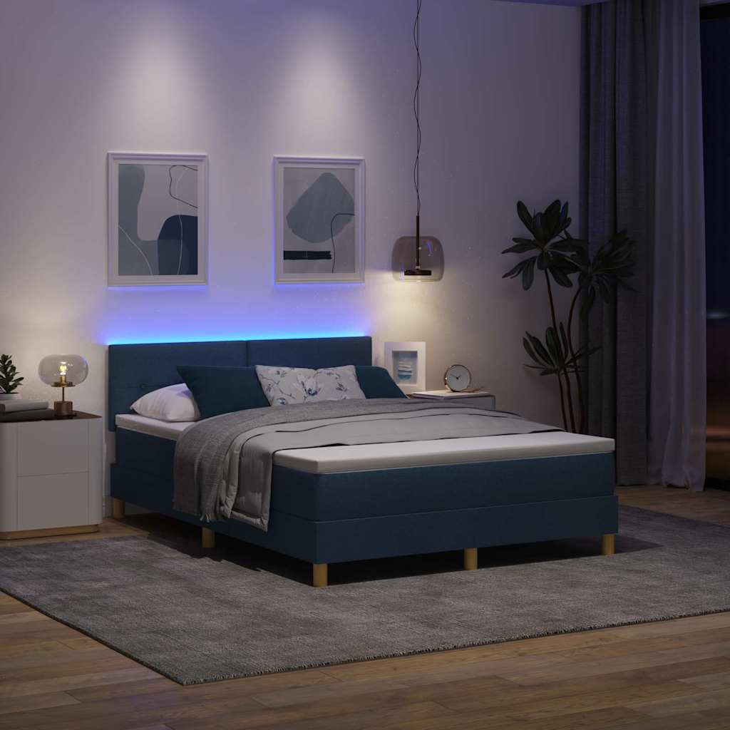LED Čiužinio Lova su galvūgalio Mėlyna 160 x 200 cm audinys