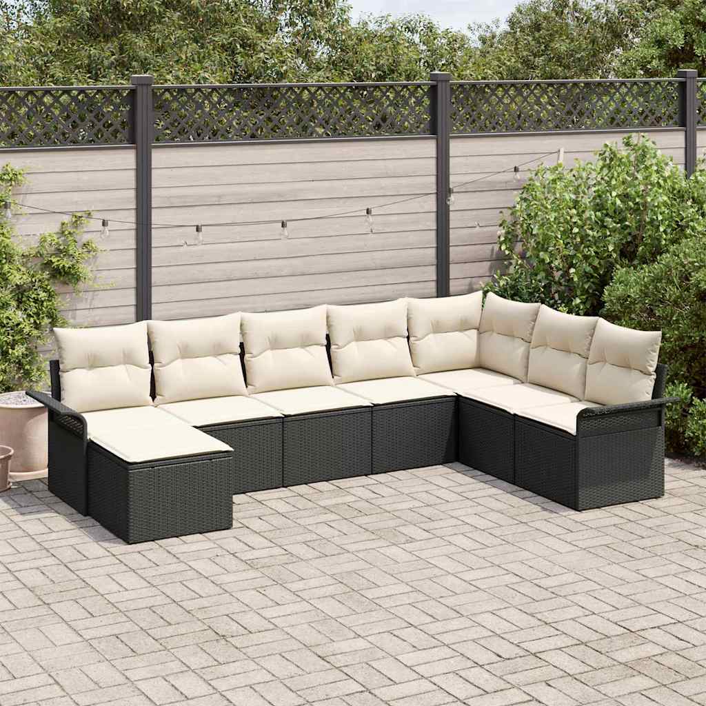 Sodo Sofų Rinkinys su pagalve 8 dalių Juoda Poli ratanas
