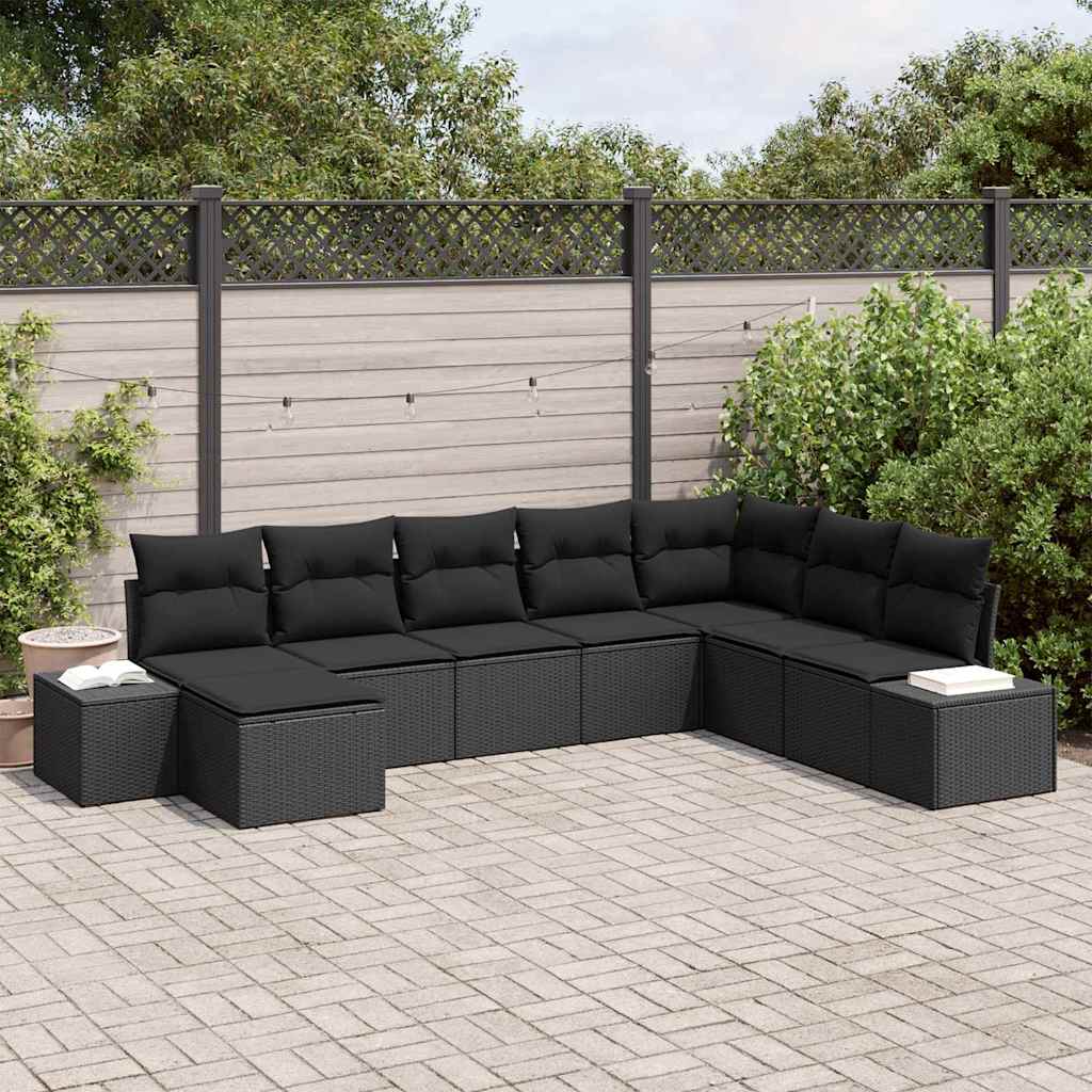 Sodo Sofų Rinkinys 8 dalių Juoda ir kreminė poliratanas