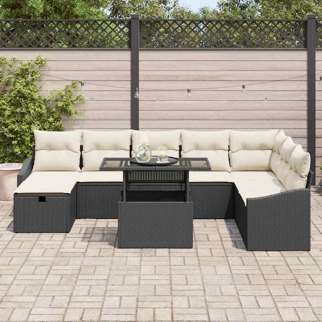 Sodo Sofų Rinkinys su pagalve 9 dalių Juoda Poli ratanas