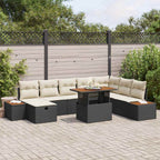 Sodo Sofų Rinkinys su pagalve 9 dalių Juoda poliratanas