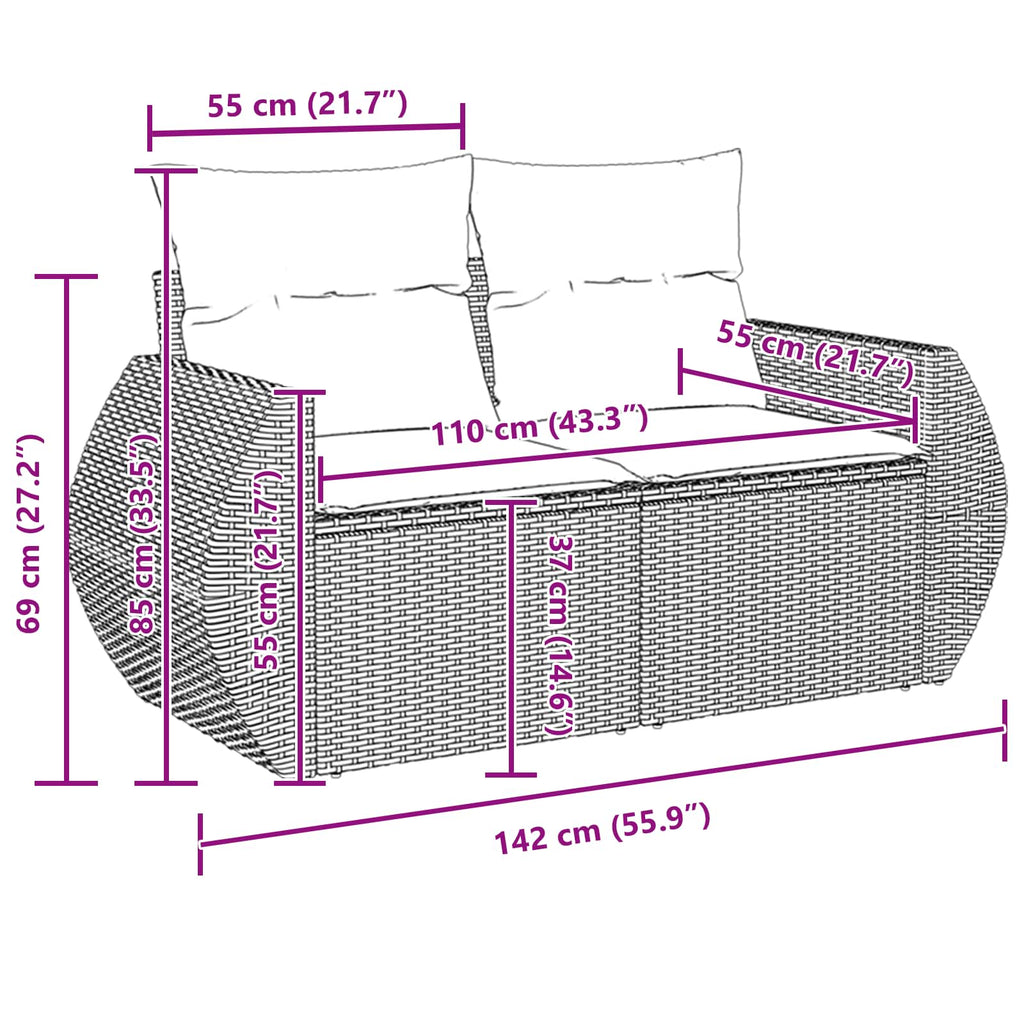 Sodo Sofų Rinkinys 10 dalių Juoda poliratanas