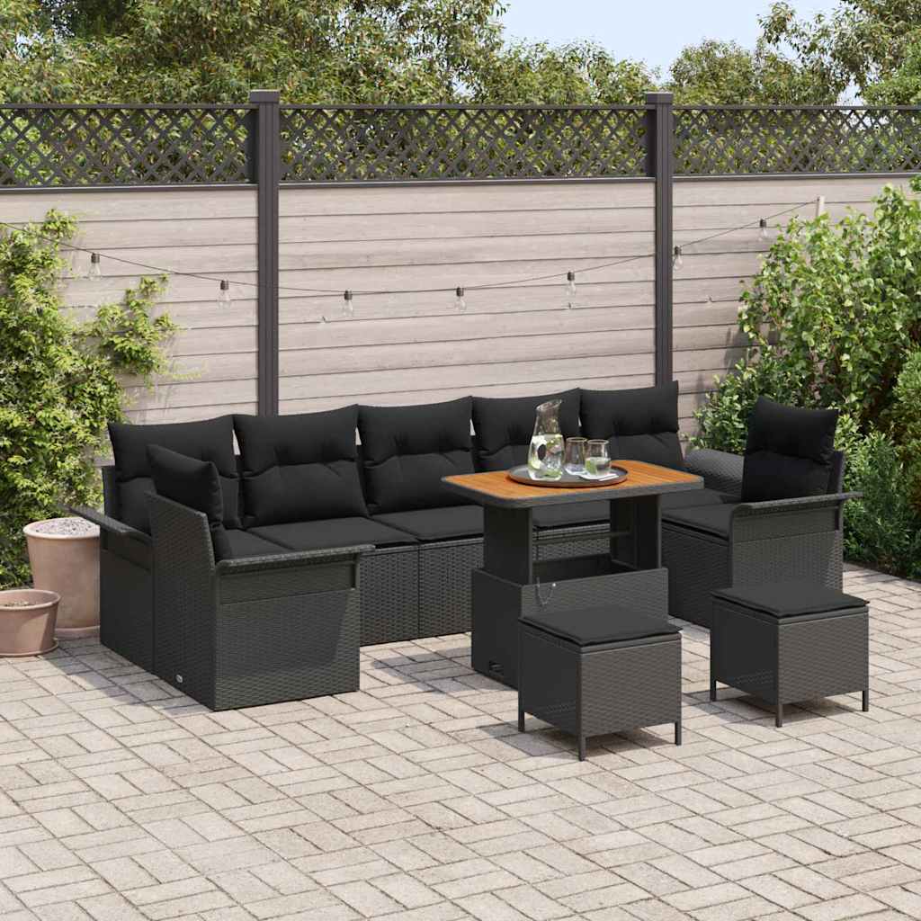 Sodo Sofų Rinkinys su pagalve 10 dalių Juoda poliratanas