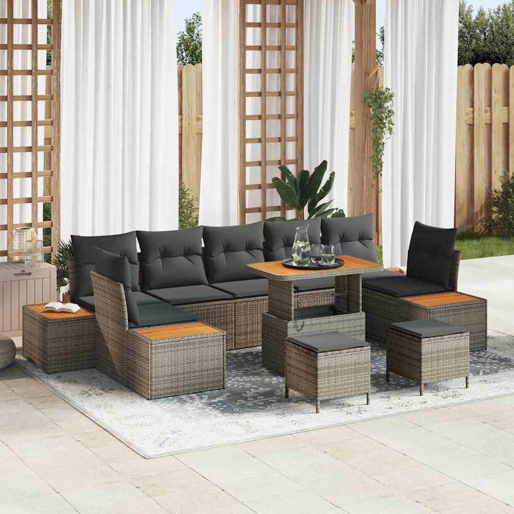 Sodo Sofų Rinkinys 10 dalių Juoda poliratanas