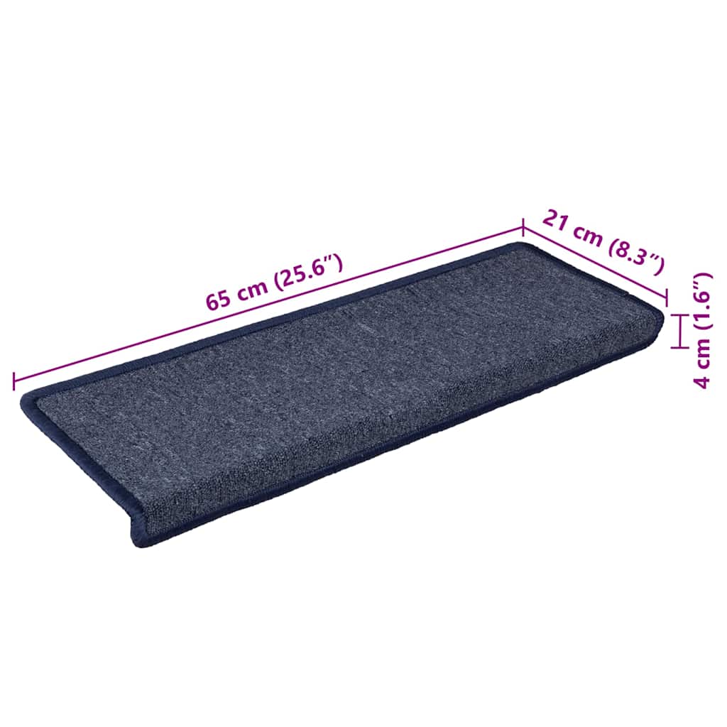Laiptų kilimėliai, 30 vnt., 65x21x4 cm, tamsiai pilki ir mėlyni, stačiakampiai kraštai