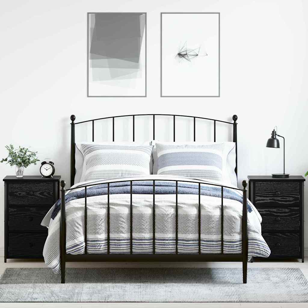 Šalia lovos spintelė su stalčių Juoda Kietas atkurtas medis