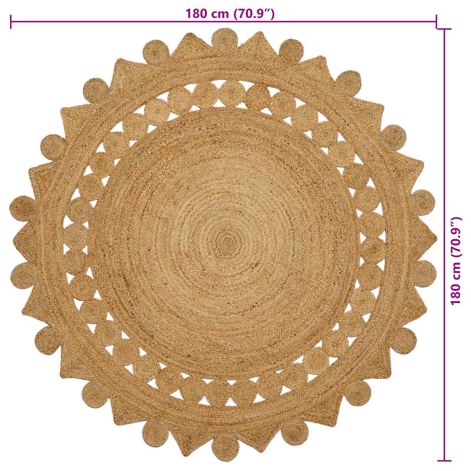 Kilimas Ruda Ø 180 cm Džiutas