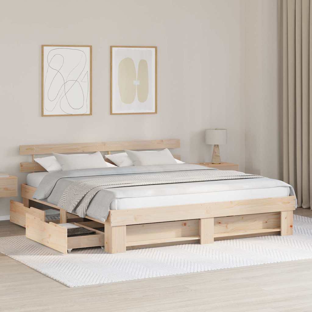 Lovos rėmas su stalčių Ruda 180 x 200 cm Kietos pušies mediena