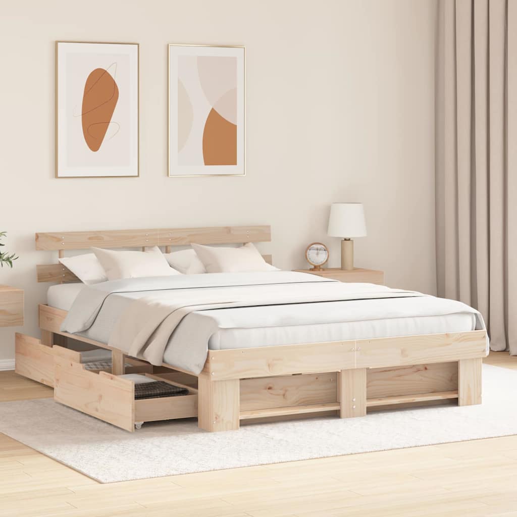 Lovos rėmas su stalčių Ruda 160 x 200 cm Kietos pušies mediena
