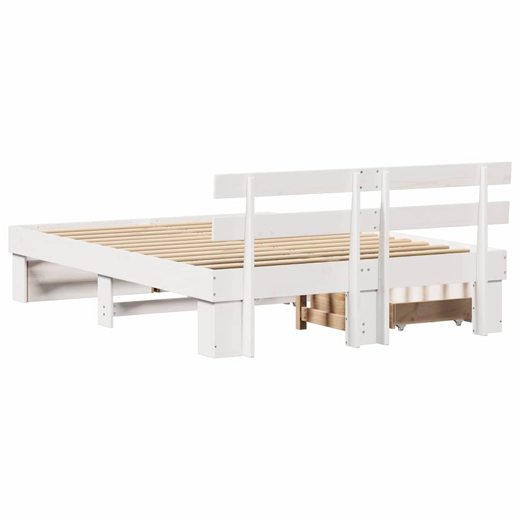 Lovos rėmas su stalčių Balta 140 x 200 cm Kietos pušies mediena
