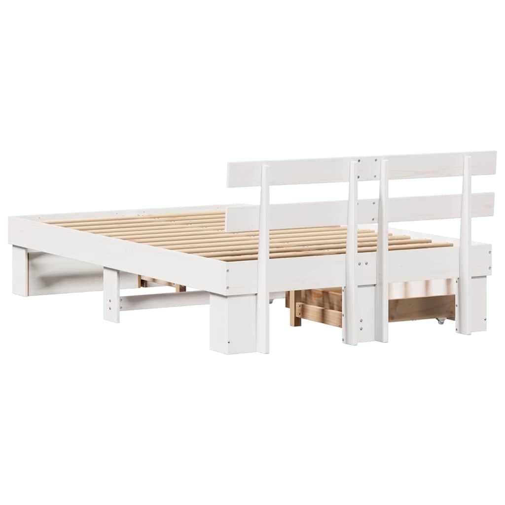 Lovos rėmas su stalčių Balta 140 x 190 cm Kietos pušies mediena