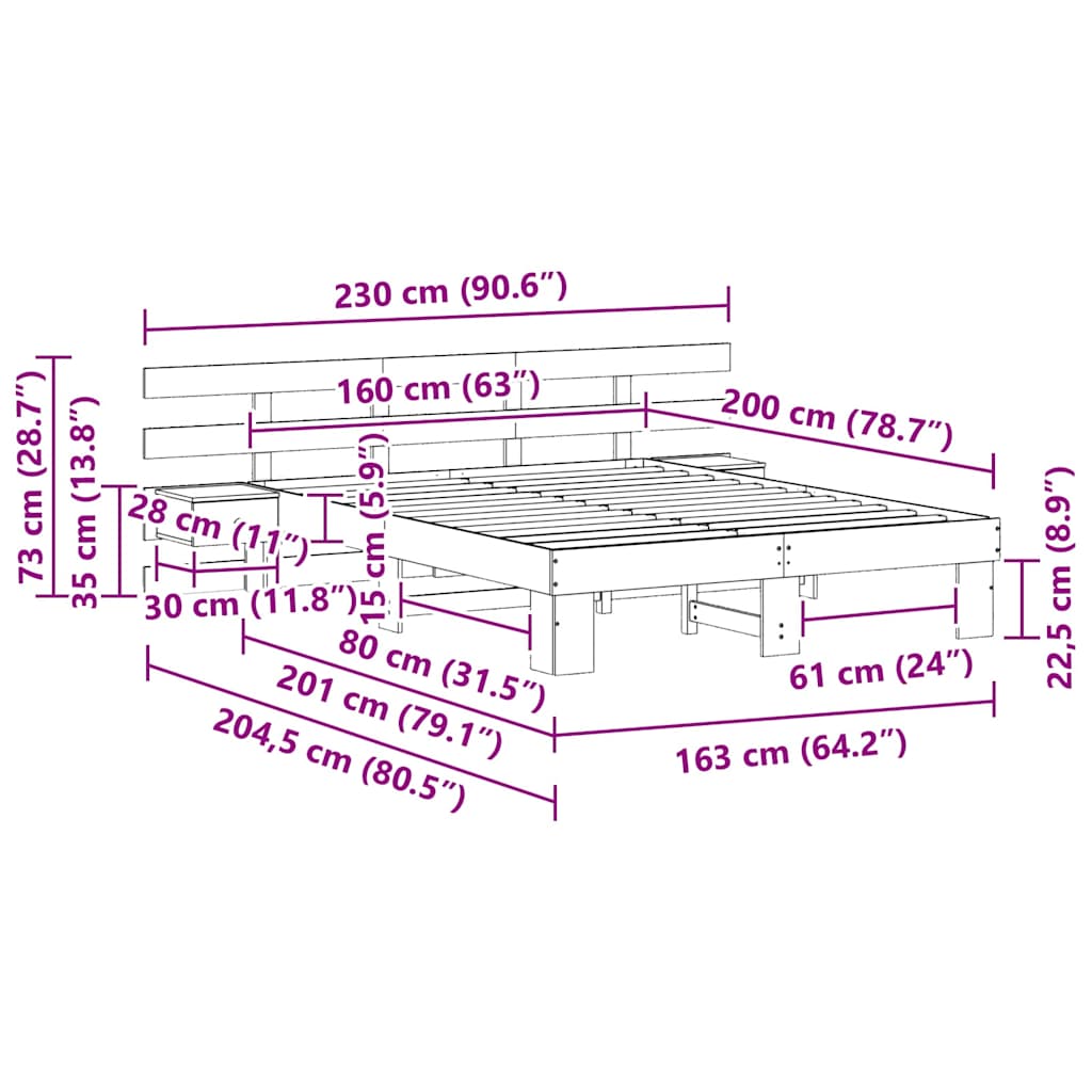 Lovos rėmas Balta 160 x 200 cm Kietos pušies mediena