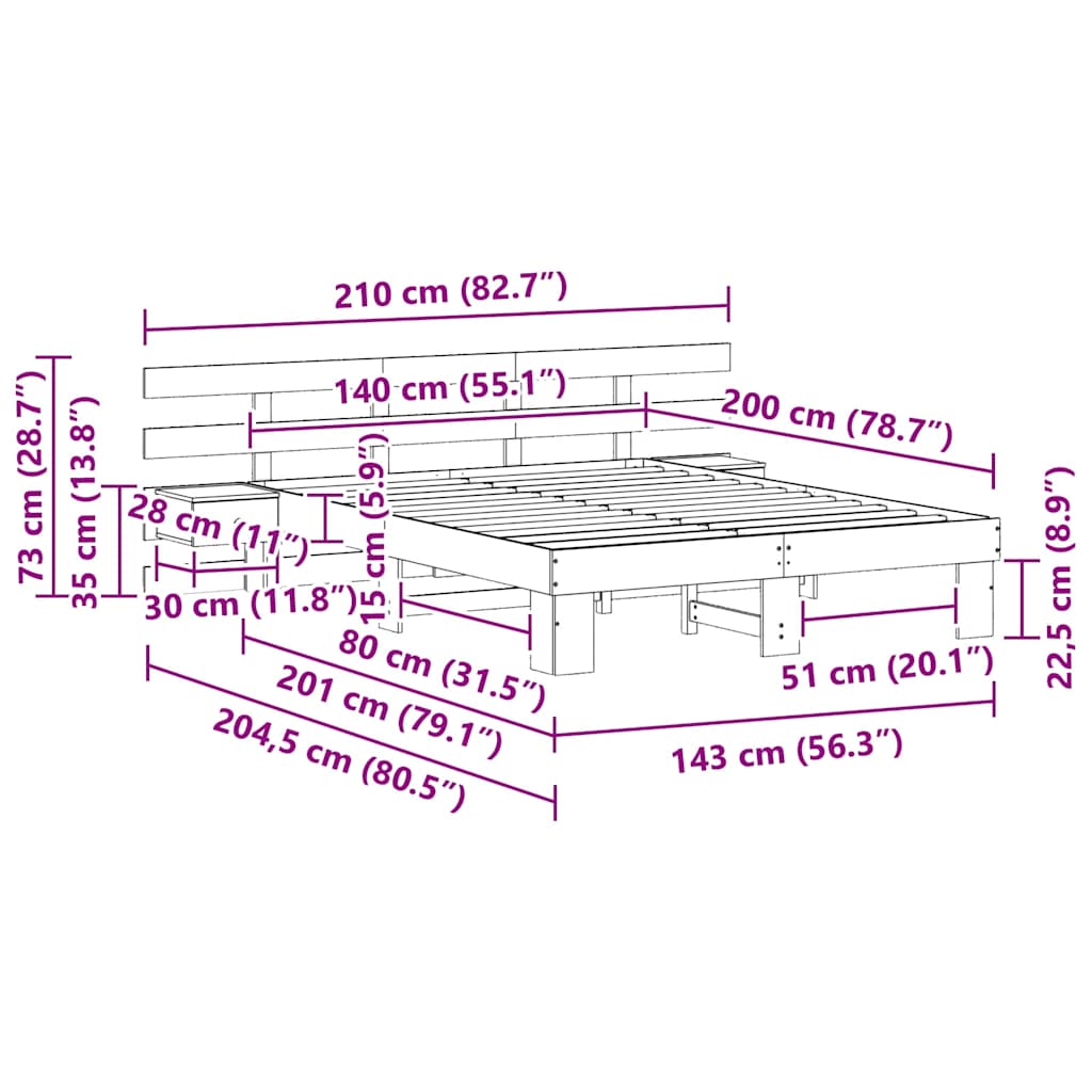 Lovos rėmas Balta 140 x 200 cm Kietos pušies mediena