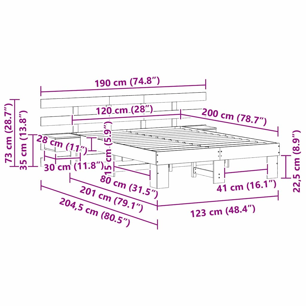 Lovos rėmas Balta 120 x 200 cm Kietos pušies mediena