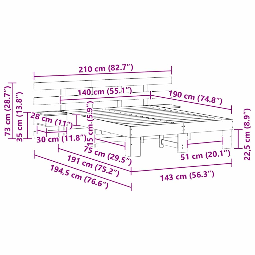 Lovos rėmas Balta 140 x 190 cm Kietos pušies mediena