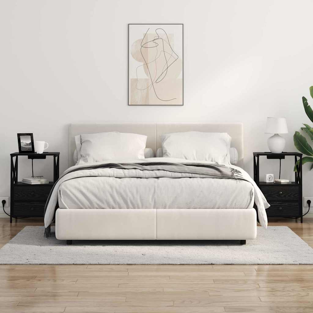 Naktinis staliukas su įkrovimo stotimi su stalčių juoda ąžuolo