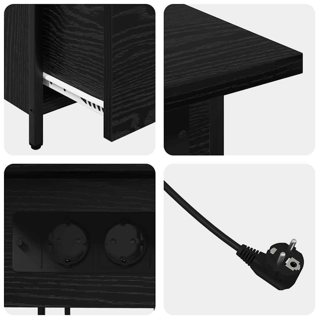 Šalia lovos spintelė su stalčių juoda ąžuolo 60 x 30 x 61 cm