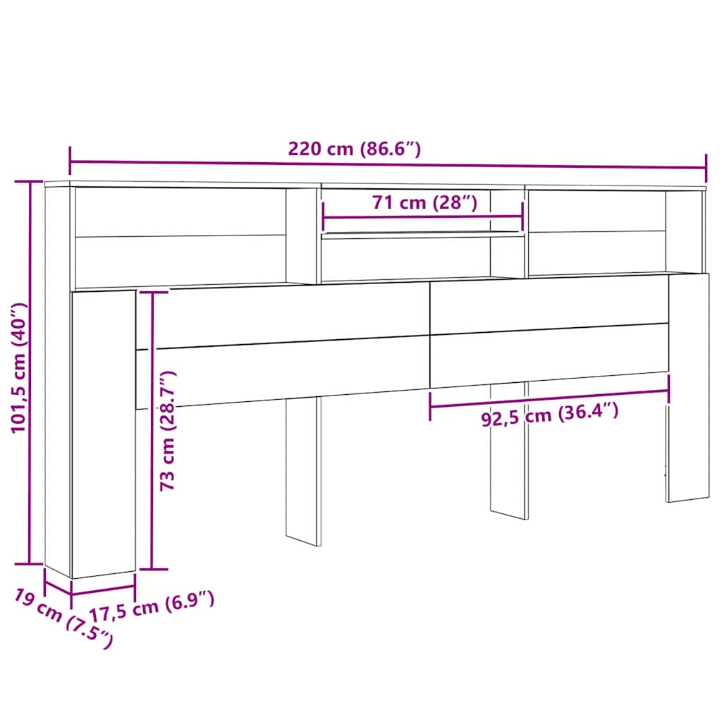 Galvūgalio spintelė Juodas ąžuolas 220 x 19 x 101,5 cm