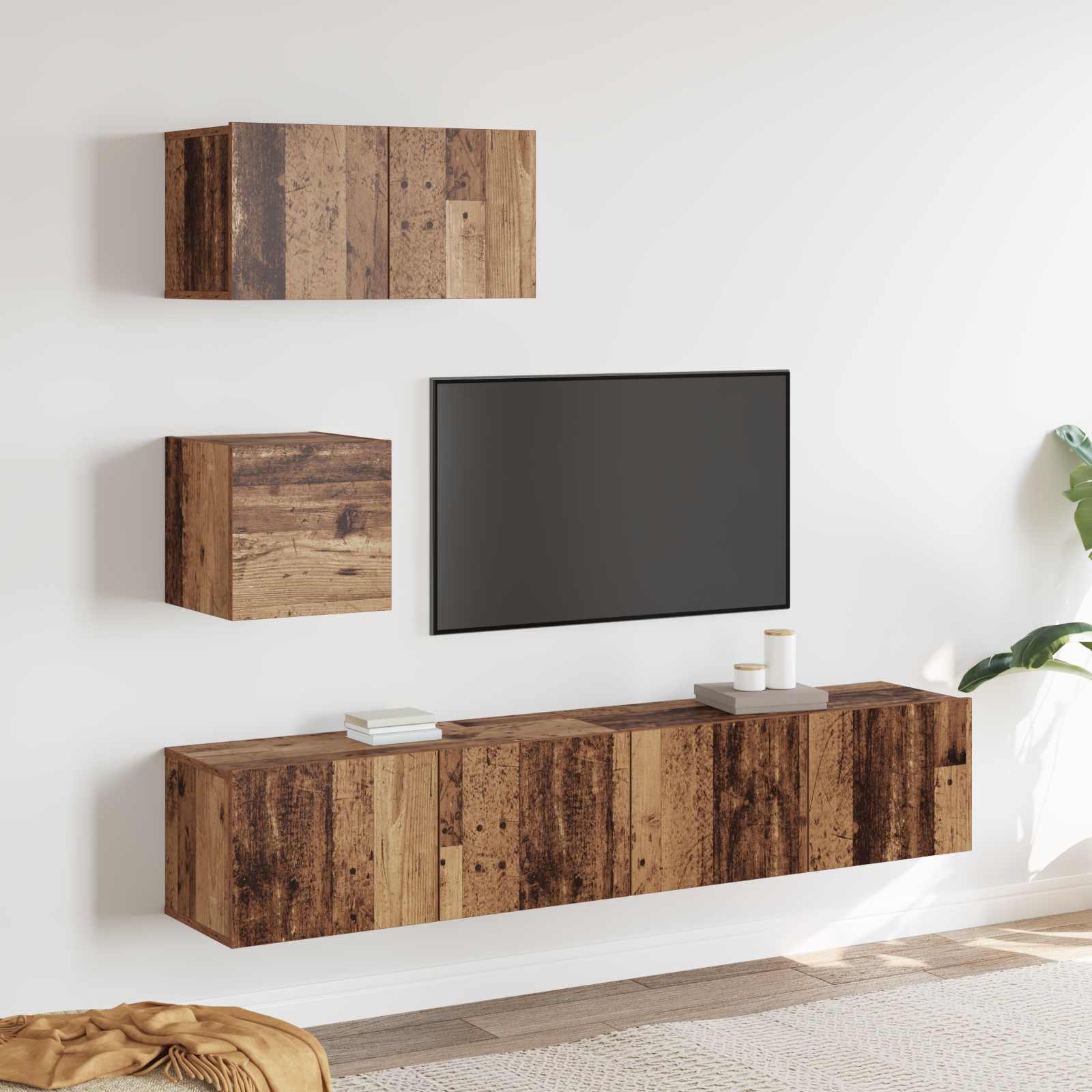 TV spintelių komplektas 3 pcs Senovinis medis Apdirbta mediena
