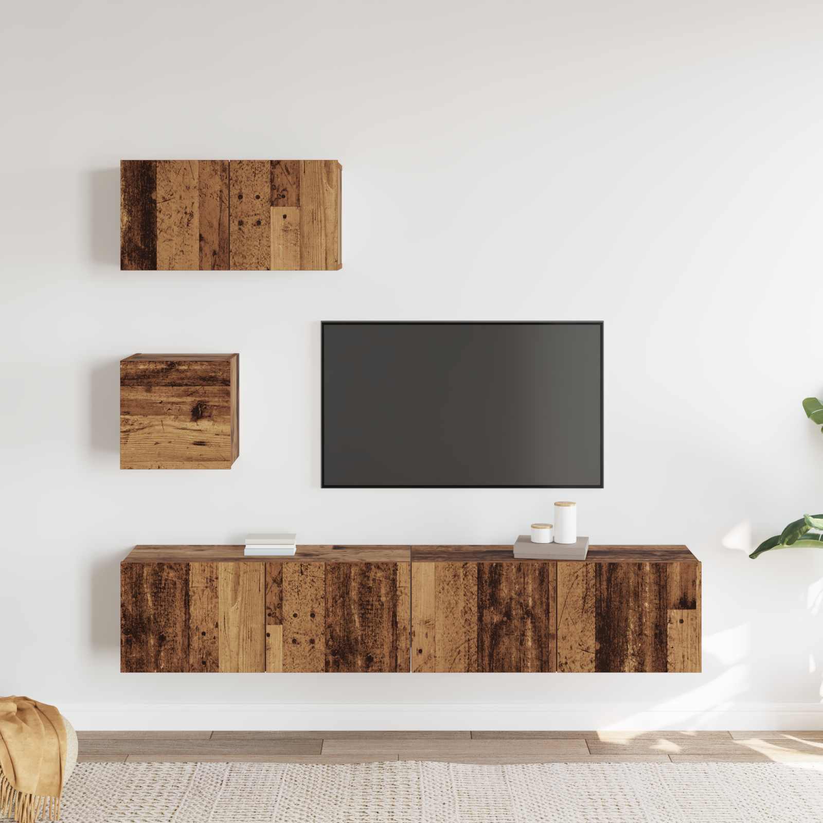TV spintelių komplektas 3 pcs Senovinis medis Apdirbta mediena