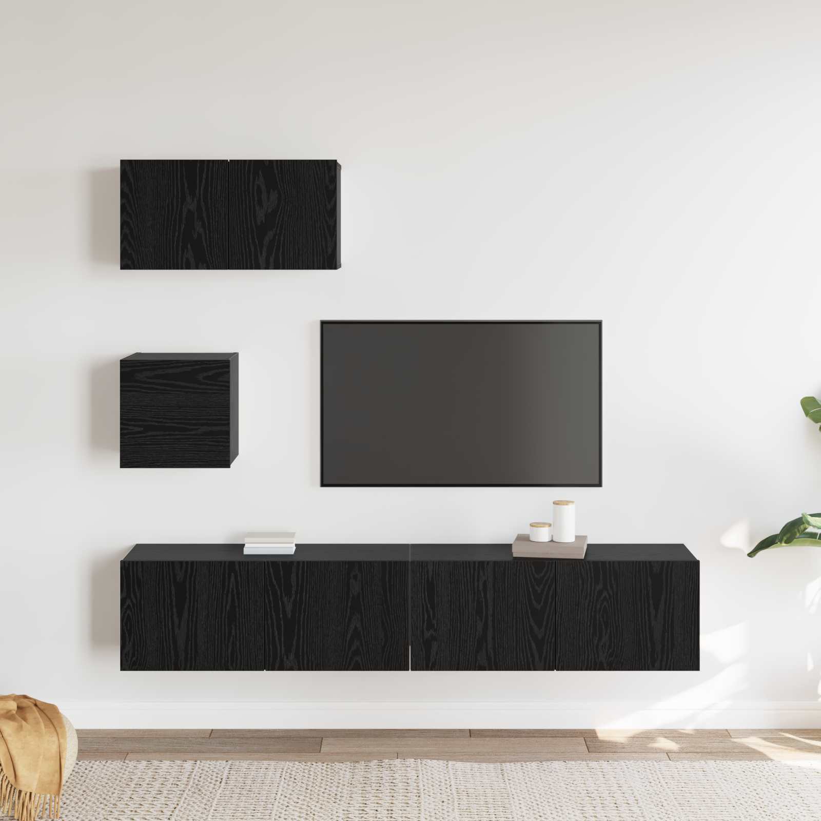 TV spintelių komplektas 3 pcs Juodas ąžuolas Apdirbta mediena